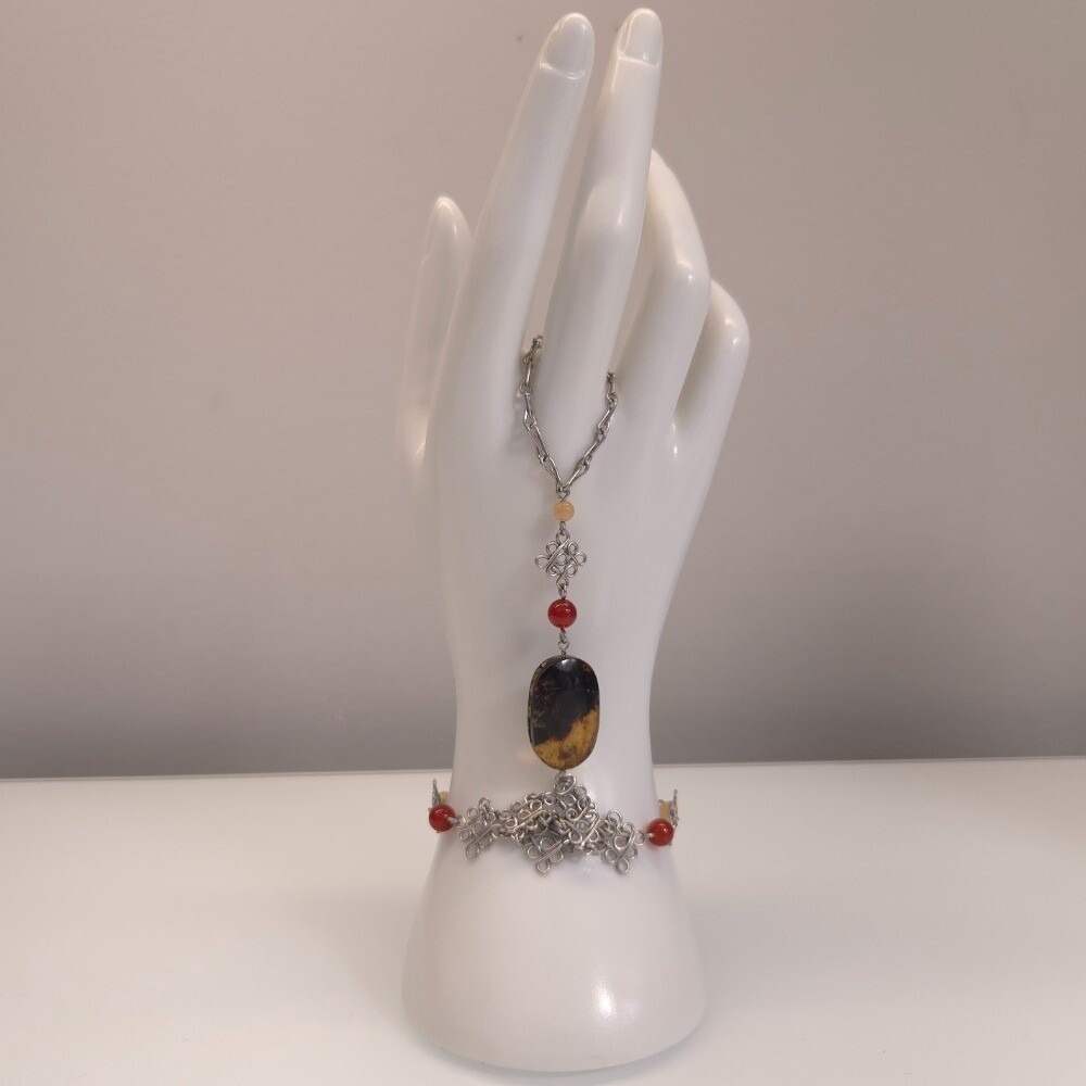 Handmade Chainmail‎ Slave Bracelet Brown Amber Retro Unique Hippie Boho Festival